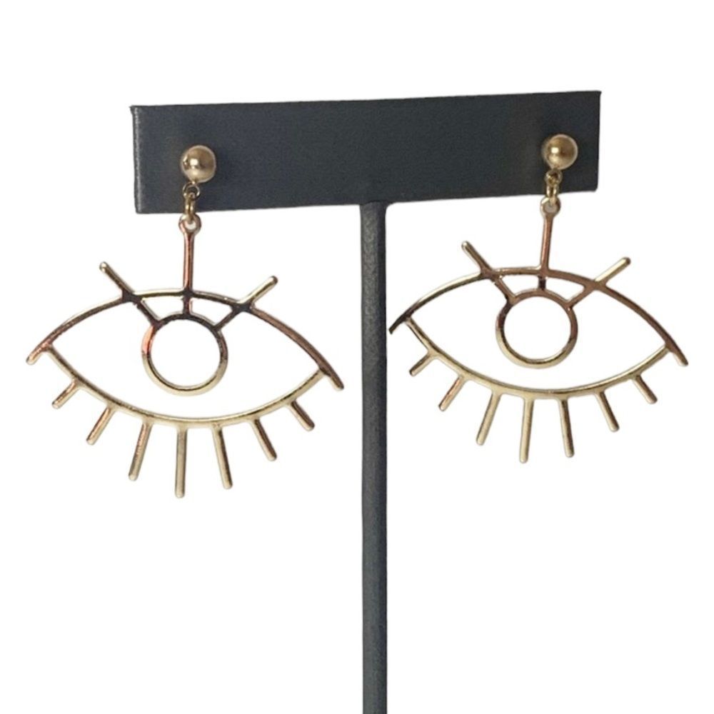 NEW Fluff Los Angeles Gold Evil Eye Earrings